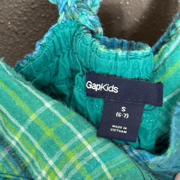 GapKids Plaid Sundress and Crewcuts Denim Jacket Set Girls Size 6-7 Blue Green - Picture 3 of 7